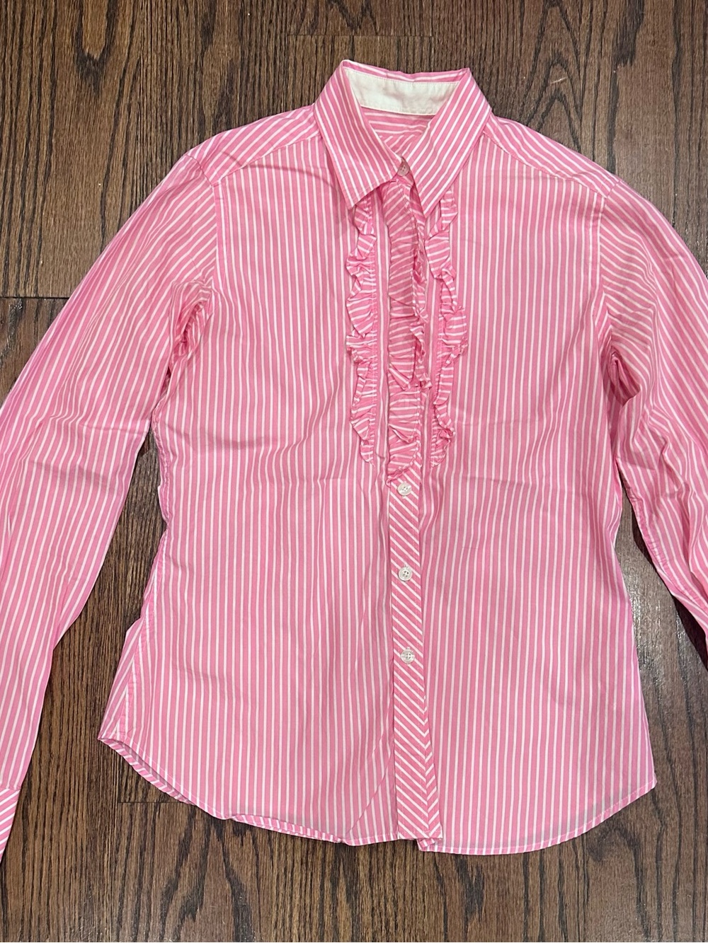 Lilly Pulitzer Pink & White Striped Ruffle-Front Button Shirt